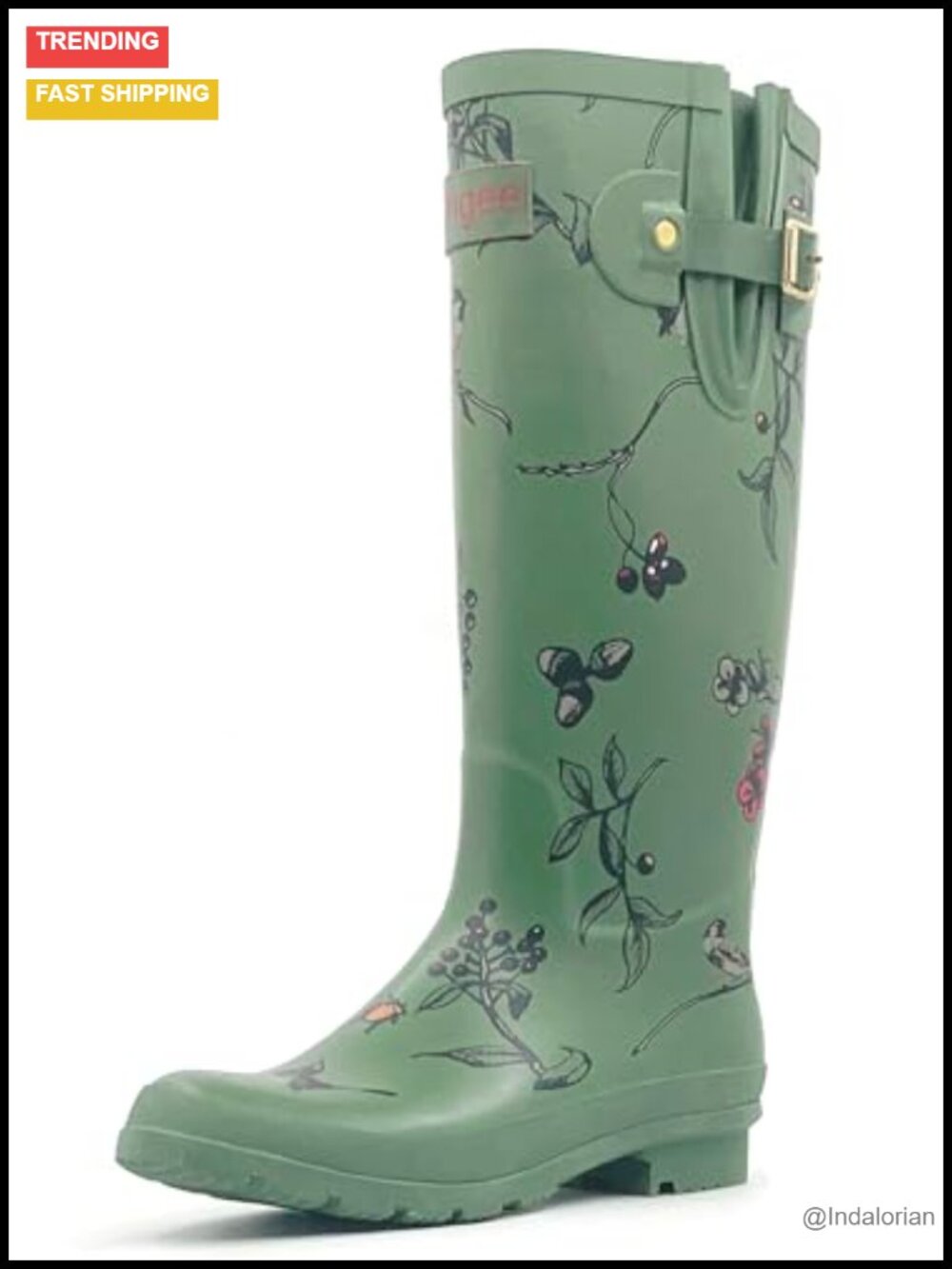 Waterproof Rain Boots Adjustable Buckle Mid-Calf Rubber Garden Mud Shoes